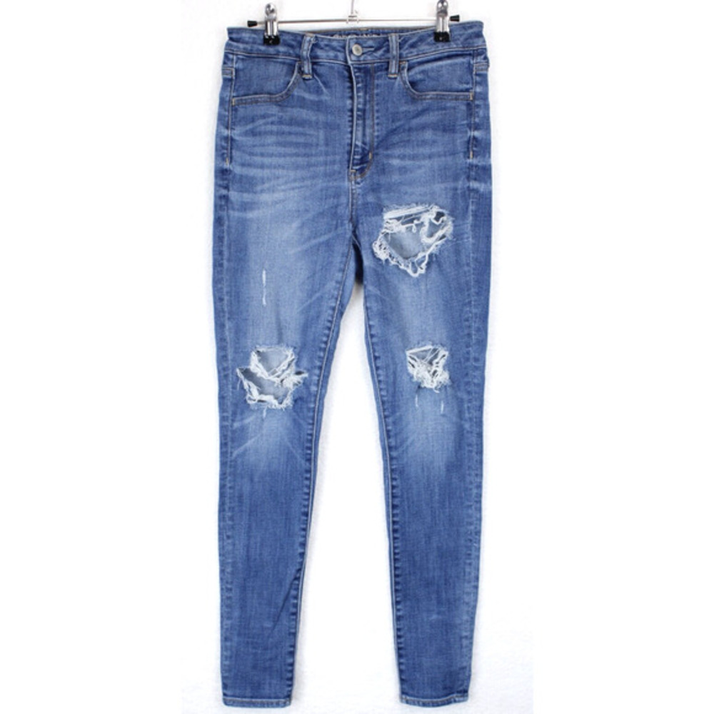 American Eagle Stretch Jegging Jeans High Rise‎ Ripped Women 6 Blue indie Rocker